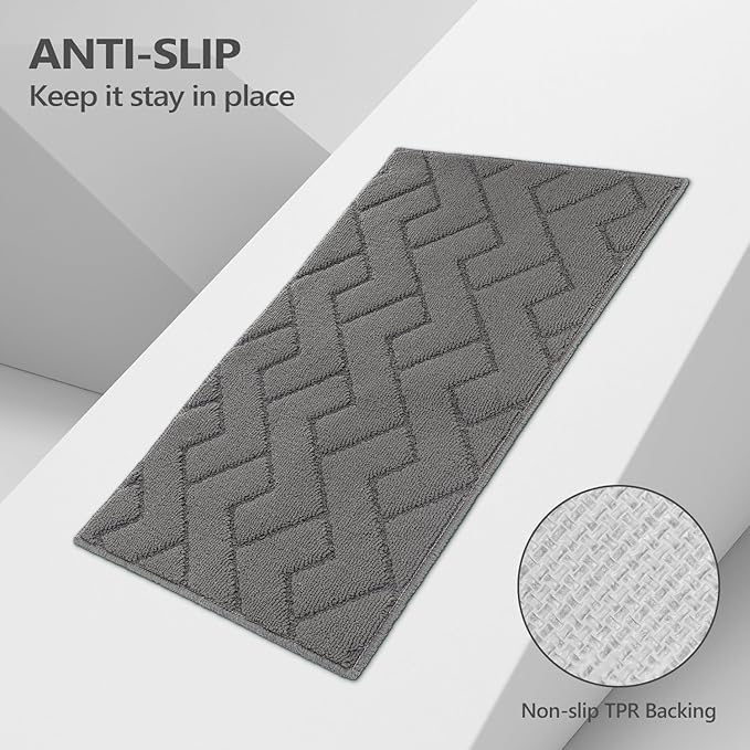 hicorfe Kitchen Rugs and Mats Sets,2 Pieces Super Absorbent Polypropylene Non-Slip Rug,Soft Comfort Floor Mat,Machine Wash for Kitchen,Hallway,Office,Sink,Laundry(20" x 32"+20" x 48",Grey)