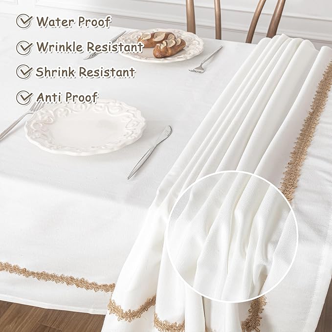 MYSKY HOME Rectangular Table Cloth, 55"X102", Waterproof, Soft Cotton Indoor/Outdoor, Wrinkle Free, Heavy Duty, Floral Pattern, Rustic/Farmhouse Style, Tassel Embellishment, Fits 8-10 Seats