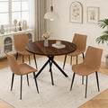 44" Round Dining Table with Chair Set for 4, Modern Mid-Century Dining Table Set of 4, Cozy Dinette Sets with Metal Leg for Kitchen Dining Room Apartment(Walnut Table + Brown Chairs)
