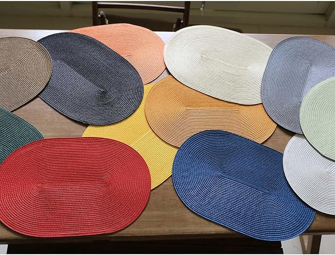 FunWheat Oval Braided Placemats Set of 6 Table Mats for Dining Tables Washable Heat Resistant Place Mats for Indoor Outdoor Use 12 x18 Inch(Oval Pumpkin, 6pcs)