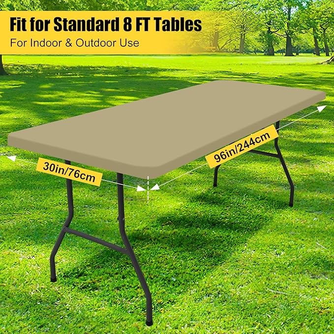 Smiry Rectangle Picnic Table Cloth, Waterproof Elastic Fitted Tablecloths for 8 Foot Tables, Washable Polyester Table Cover for Camping, Indoor and Outdoor (Taupe, 30"x96")
