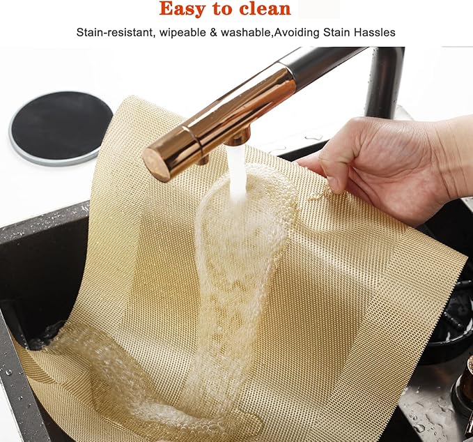 Placemats Set of 8,Washable,Heat and Stain Resistant Indoor/Outdoor Place mats,Vinyl Woven Non Slip Table Mats for Restaurant Table Protection,PVC Placemats(Gold,8PCS)