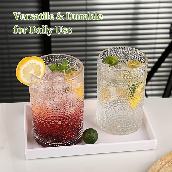 Hobnail Drinking Glasses Set of 4, 16 Oz Vintage Embossed Glass Cup Kitchen Glassware Water Tumblers for Cocktails, Beer, Juice, Whiskey
