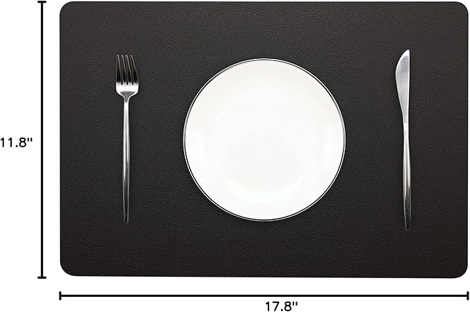 Wipeable Placemats Leather Table Mats Waterproof Heat-Resistant Easy to Clean for Dining Table Set Kitchen Table (6, Black)
