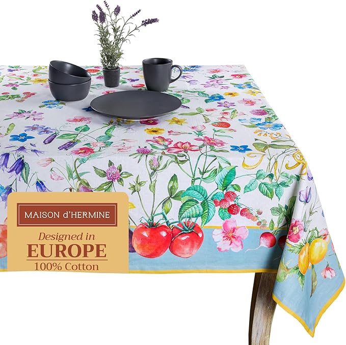 Maison d' Hermine Table Cloth Square Table 100% Cotton 54 x 54 Inches Tablecloth Reusable Decorative for Dining Room Farmhouse Home Valentines Day Decorations Spring Summer - Giverny