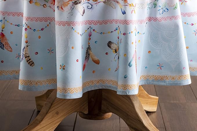 Maison d' Hermine Table Cloth Round Table 100% Cotton 63 Round Inches Tablecloth Reusable Decorative for Dining Room Farmhouse Home Valentines Day Decorations Spring Summer - Ibiza - Blue