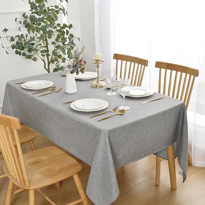 JIUZHEN Rectangle Table Cloth Faux Linen Farmhouse Tablecloth Wrinkle and Stain Resistant Decorative Fabric Table Cover for Kitchen, Dining Room, Parties and Camping, Light Grey, 60 x 84 Inch