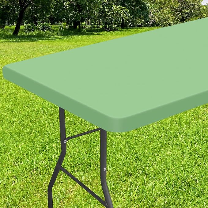 Smiry Rectangle Tablecloth, Elastic Fitted Flannel Backed Vinyl Tablecloths for 4ft Folding Tables, Waterproof Wipeable Table Covers for Indoor, Outdoor, Picnic and Camping (Sage Green, 24"x48")