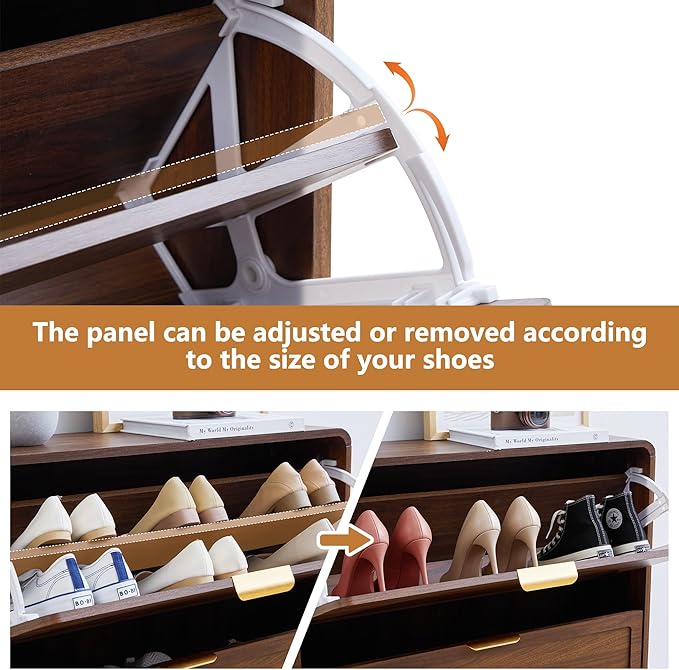 Narrow Hidden Shoe Organizer Cabinet Storage for Entryway, Modern Slim and Skinny Shoe Rack Cabinet with Flip Drawers for Entrance, Hallway - Walnut