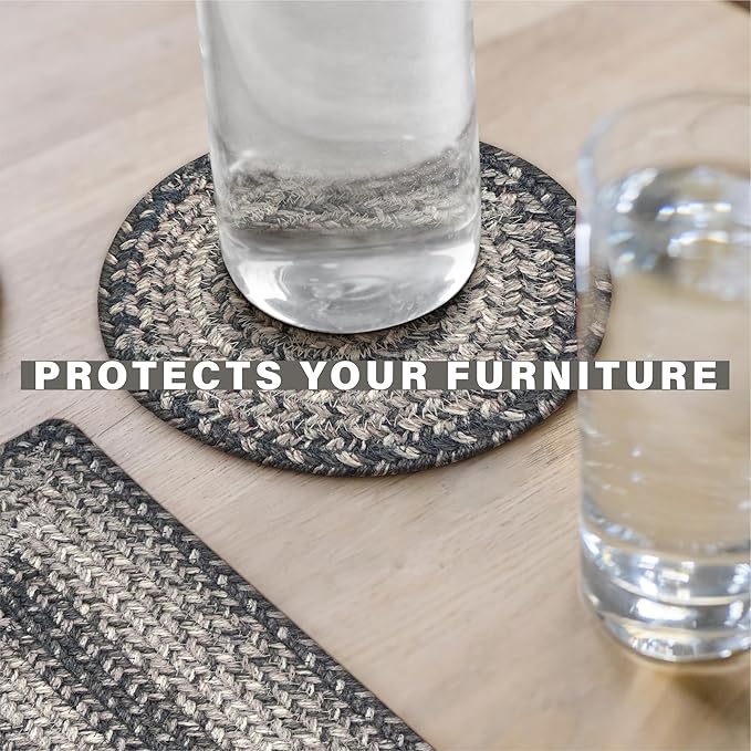 Homespice Flint Hill Jute Braided Trivets for Table, Warm Primitive Decor, Set of 3, Grey 8" Round Heat Resistant Mat - Rich Colors, Easy to Clean, Durable and Protects Furniture