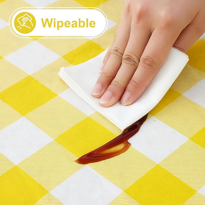 misaya Rectangle Waterproof Vinyl Table Cloth, Buffalo Flannel Backed Tablecloth, Wipeable Plastic Table Cover for Dinner, Kitchen, Outdoor (60" x 120", Yellow and White)