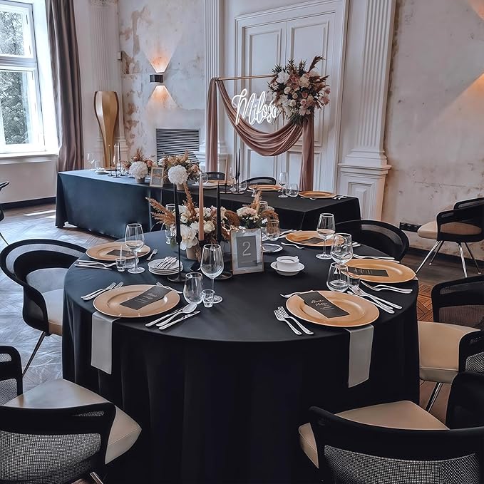 12 Pack Round Tablecloth 120 Inch Cloth Black Tablecloth for Round Tables, Washable Polyester Table Cloth Stain and Wrinkle Resistant Decorative Table Cover for Wedding Party Dining Banquet