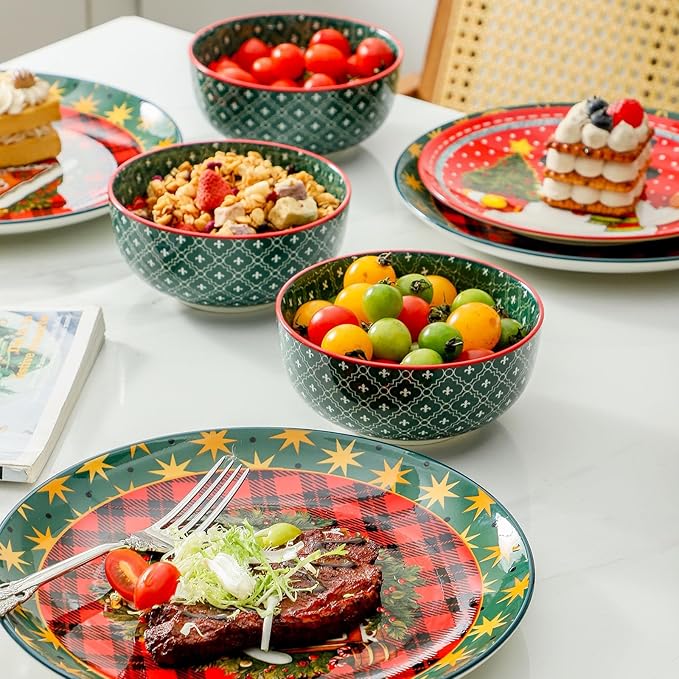 glowworm Christmas Dinner Plates, 10.5 Inch Ceramic Dinner Plates Set of 6, Salad Plates Set for Kitchen, Restaurant, Christmas Gift, Microwave, Oven & Dishwasher Safe