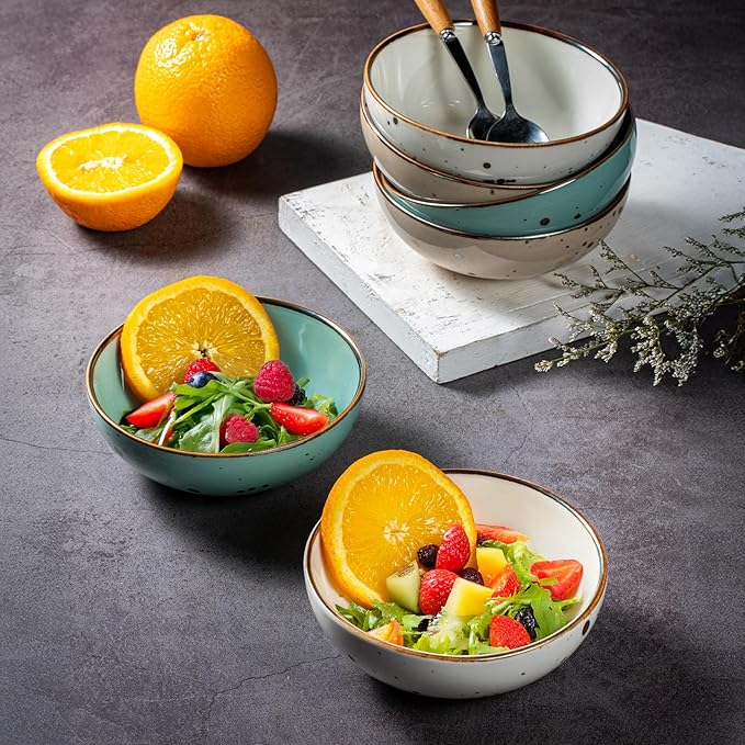 Esfour Round Porcelain Bowls - 20 Ounce - Set of 6 - Microwave, Oven, Dishwasher-Safe, Scratch Resistant, Porcelain Durable Small Dishes Bowls for Cereal, Salad, Pasta, Soup Dessert - Assorted Natural