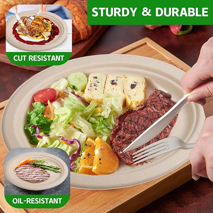 120 Pack Oval Paper Plates,12.5 Inch Disposable Paper Plates,Super Strong Oval Paper Dinner Plates,Compostable Biodegradable Sugarcane Plates for BBQ,Party,Picnic(Brown)
