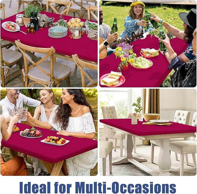 Spandex 8 Foot Rectangle Table Cloth 2 Pack, Elastic Fitted Tablecloths for Picnic, Stretch Washable Patio Table Cover for Outdoor, Camping, Banquet and Parties (Fuchsia, 30"x96")