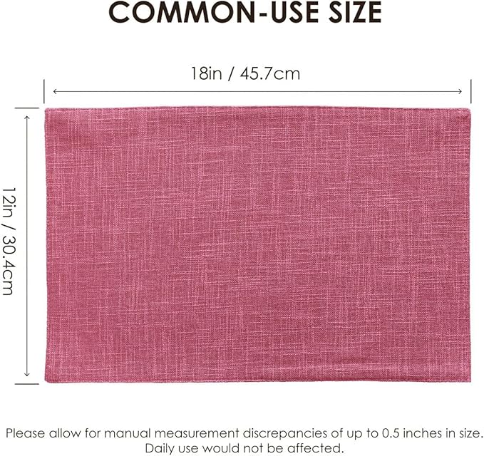 Placemats Set of 4, Bilayer Thickened Linen Place Mats Heat Resistant Machine Washable Wrinkle Free Carefully Selected Polyester Mats for Kitchen/Dining/Coffee Table (Pink)