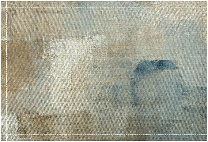 Gradient Placemat Set, Modern Minimal Fashion Abstract Beige Brown Blue Art Oil Painting Brush Strokes Patchwork Pattern Home Decor Linen Table Mats for Dining Room Kitchen Party (17x12in) x2P