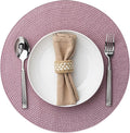 Round Placemats Set of 6 Plastic Woven Placemats Washable Wipeable Table Mats for Dining Table Heat Resistant Non-Slip Circle Place Mats (Lilac)