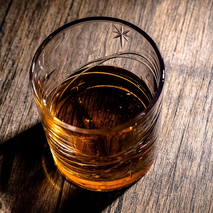 SHOSHIN Premium Hand Cut Whiskey Glasses (13 OZ, Set of 4) - Handmade Double Old Fashioned Scotch Glasses - Gift for Bourbon Lovers - Style Glassware for Rum - Space Pattern set 4