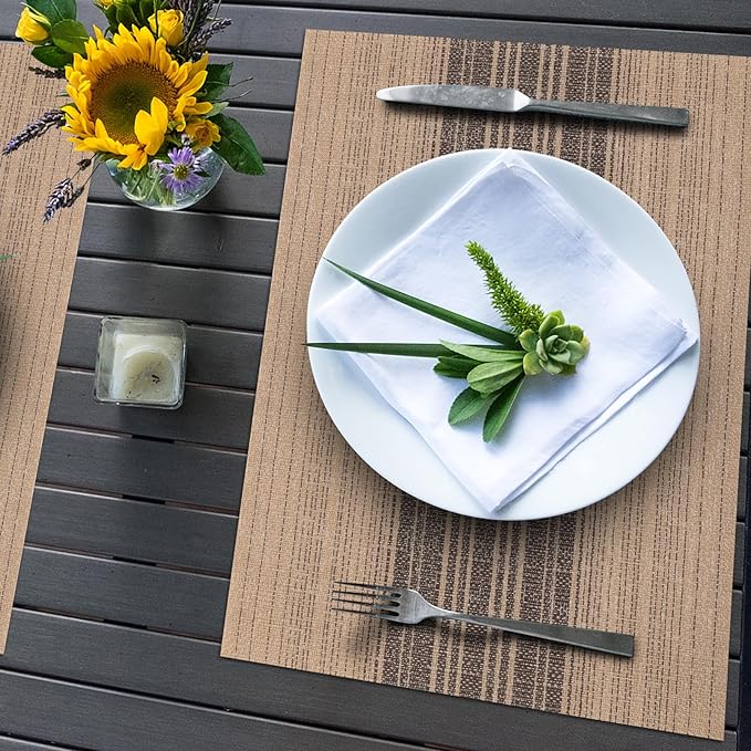 Winknowl Placemats Set of 8, Washable Vinyl Woven Placemats, Heat Resistant & Wipeable Table Mats for Kitchen Dining Table (Brown)