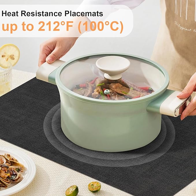 Faux Leather Placemats Set of 6, Heat Resistant Wipeable Washable Vinyl Place Mats, Waterproof Anti-Slip Dining Table Mats, Suitable for Indoor & Outdoor Use (Dark Grey)