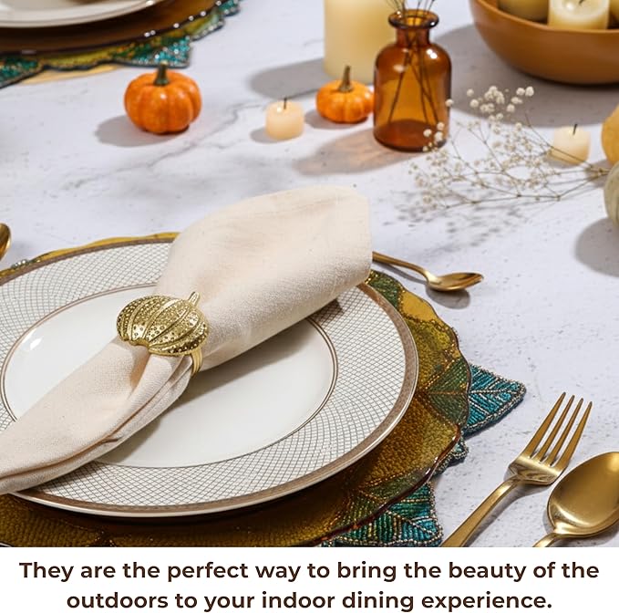CLEENTABLE Napkin Rings Set of 12 - Pumpkin Elegant Napkin Holders Modern Serviette Buckles Metallic Adornment for Table Settings for Thanksgiving, Fall, Halloween & Holiday (Antique Gold)