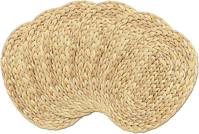 Oval Woven Placemats Set of 6, Natural Water Hyacinth Charger Plates Non-Slip Weave Placemats Farmhouse Straw Braided Rattan Tablemats, Oval Wicker Place Mats for Dining Table