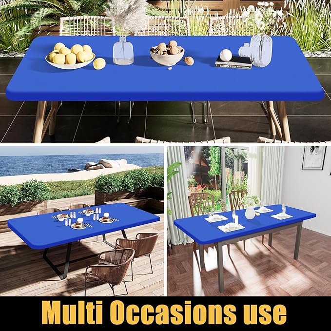 Smiry Rectangle Tablecloth, Elastic Fitted Flannel Backed Vinyl Tablecloths for 5ft Folding Tables, Waterproof Wipeable Table Covers for Indoor, Outdoor, Picnic and Camping (Blue, 30"x60")