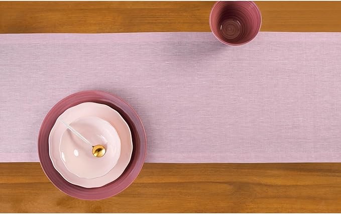 Solino Home Linen Table Runner 72 Inches Long - Athena, 100% Pure Linen Bubblegum Pink Dining Table Runner 14 x 72 Inch for Valentines, Spring, Easter