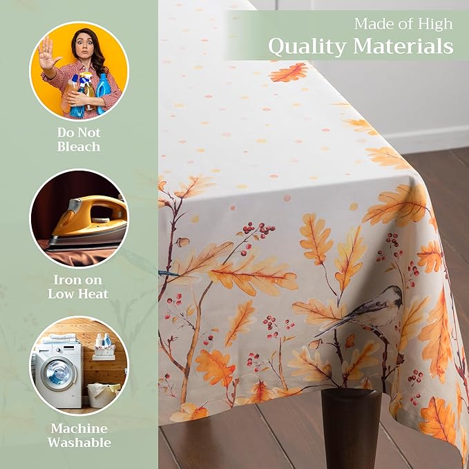 Maison d' Hermine Table Cloth Rectangle Table 100% Cotton 54 x 72 Inches Fall Tablecloth Reusable Everyday Use for Thanksgiving Christmas Decorations Dining Farmhouse Party (Oak Leaves)