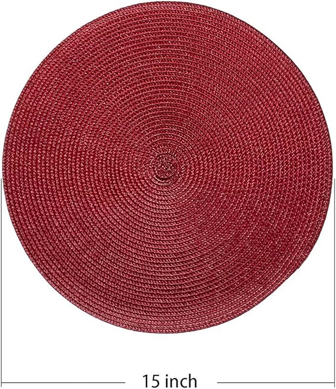 AHHFSMEI Round Braided Placemats 15 Inch Round Table Mats for Dining Tables Natural Woven Heat Resistant Place mats Set of 4 (Burgendy Red,4)
