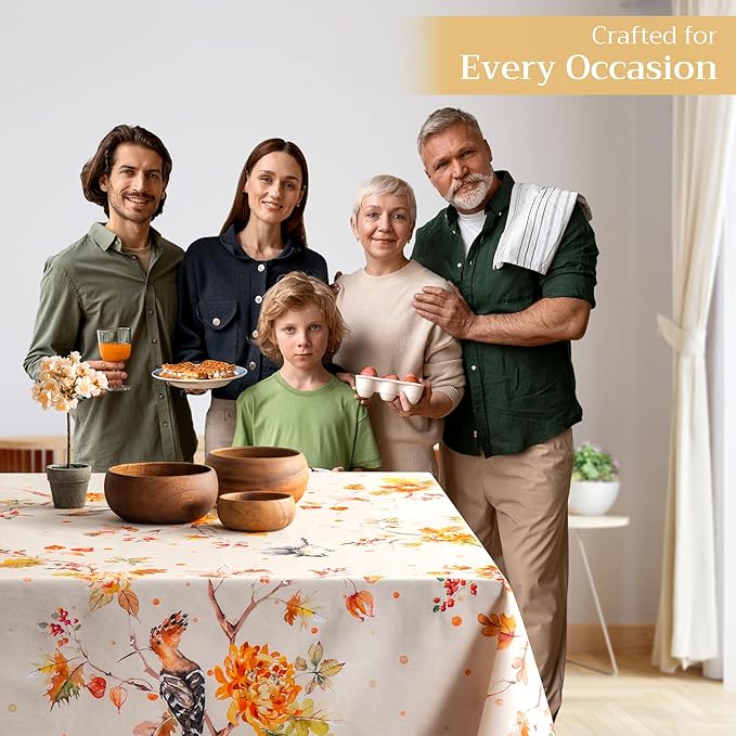 Maison d' Hermine Table Cloth Rectangle Table 100% Cotton 70 x 120 Inches Fall Tablecloth Reusable Everyday Use for Thanksgiving Christmas Decorations Dining Farmhouse Party (Kelim - Prairie)
