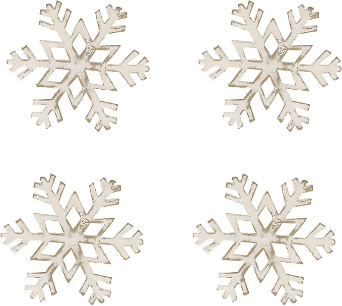 Park Designs White Snowflake Napkin Ring Set of 4 | Vintage Metal Holiday Napkin Holders with Distressed White Finish | Farmhouse Winter & Christmas Table Decor