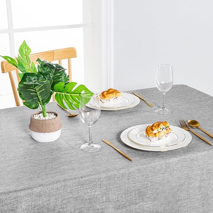 Hiasan Faux Linen Rectangle Tablecloth - Wrinkle and Stain Resistant Washable Table Cloth for Kitchen Dining Room Holiday Table Cover for Dinner, Light Grey, 90 x 156 Inch