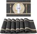 FAVE Placemats Set of 6 Brown Placemat Woven with Golden Thread Durable and Wipeable Vinyl Placemats Heat Resistant Table Mats Set of 6 High Texture Place Mats for Kitchen Table (Brown)