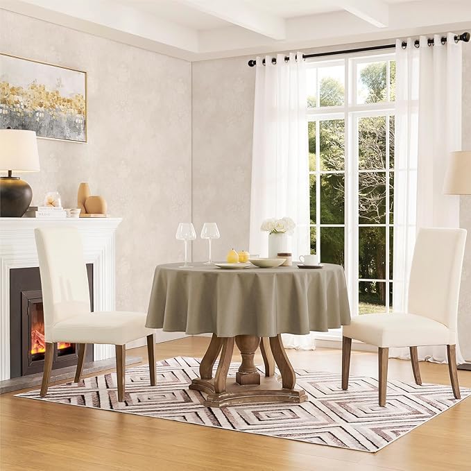 Tablecloth Linen Textured Waterproof & Stain Resistant Table Cloth Wrinkle Free Decorative Fabric Farmhouse Table Cover for Dining/Party/Buffet/Wedding, 60 x 60 Inch, Mocha