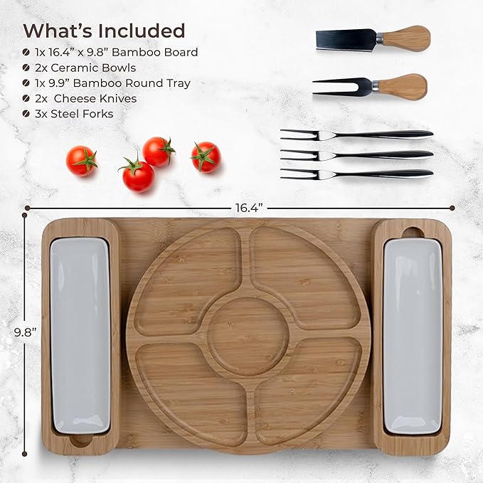 Bambüsi Personalized Charcuterie Board Gift Set - Cheese Board & Serving Tray - Large Bamboo Charcuterie Boards - Unique Elegant Housewarming Gifts New Home, Wedding Gifts, Natural