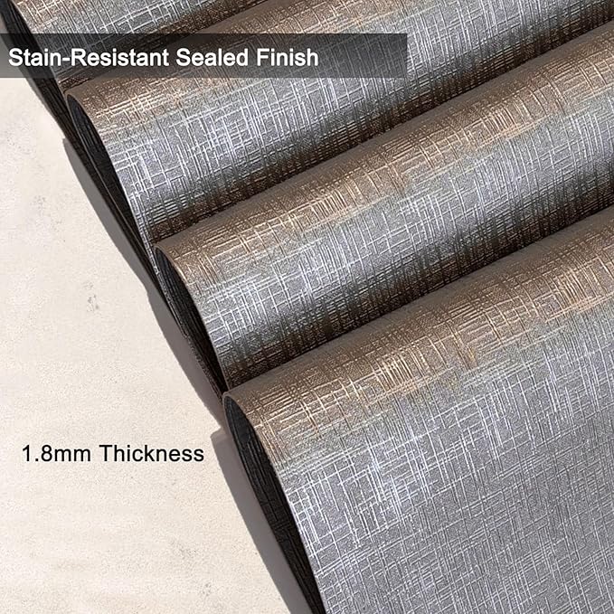 Faux Leather Placemats, Dual‑Sided Non‑Slip Vinyl Placemats, Washable Table Mats, Wipeable Metallic Dining Mats for Kitchen and Dining (Silver, Set of 6)