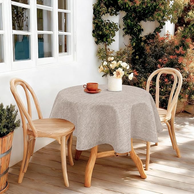 JIUZHEN Round Textured Table Cloth Linen Wrinkle Free Stain Resistant Farmhouse Decorative Circular Tablecloth for Kitchen, Dining, Party, Wedding, Outdoor Use (30 Inch Round,Stone)