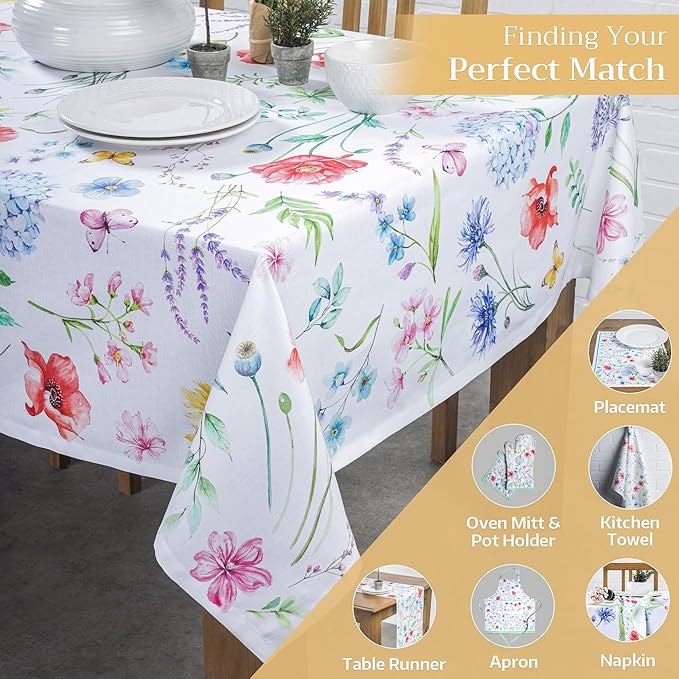 Maison d' Hermine Table Cloth Rectangle Table 100% Cotton 70 x 120 Inches Tablecloth Reusable Decorative for Dining Room Farmhouse Home Valentines Day Decorations Spring Summer - Just Floral