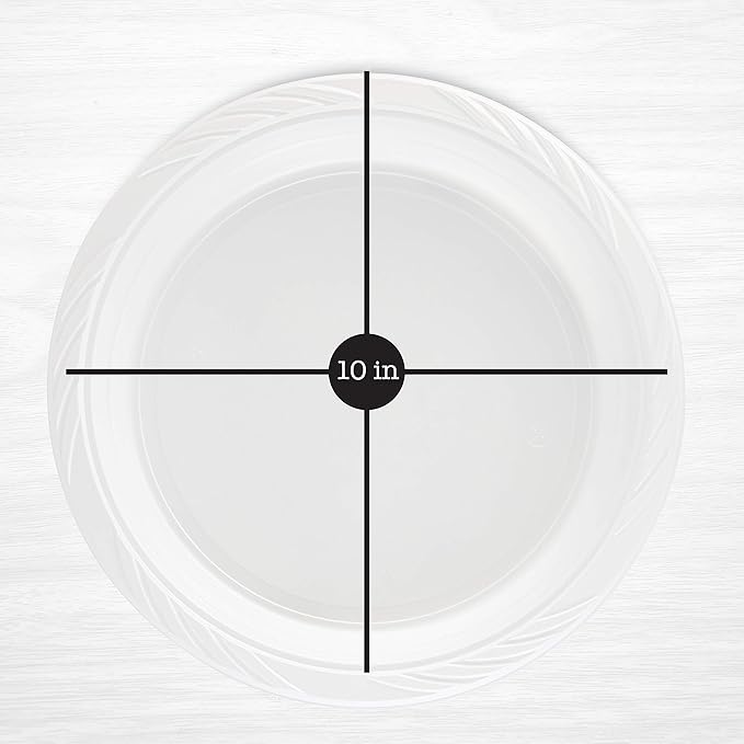 200 Count Disposable 10 Inch White Plastic Dinner Plates Extra Large