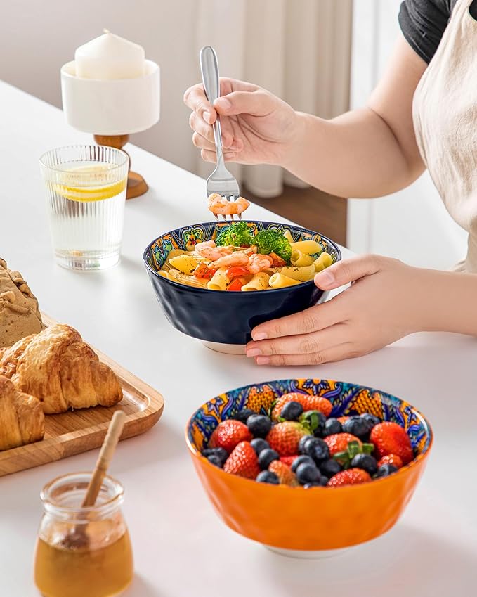 vancasso Boho Cereal Bowls Set of 6, 26 oz Ceramic Soup Bowls with Colorful Bohemian Pattern, Microwave & Dishwasher Safe Serving Bowls for Salad, Oatmeal, Pasta, KRVI Series