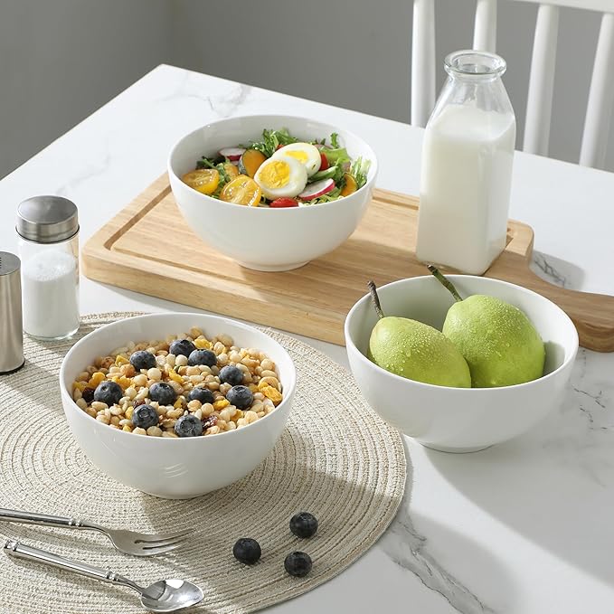 MALACASA 26 oz Porcelain Soup Bowls, White Ceramic Cereal Bowls for Kitchen 6 inch Bowls Set of 6 for Oatmeal Salad Fruit Rice Dishwasher and Microwave Safe, Series Regular