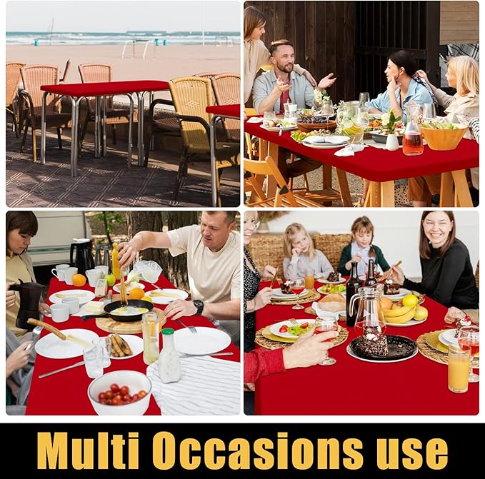 Smiry Rectangle Picnic Table Cloth, Waterproof Elastic Fitted Tablecloths for 4 Foot Tables, Washable Polyester Table Cover for Camping, Indoor and Outdoor (Red, 24"x48")