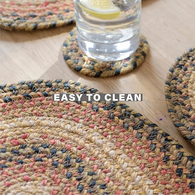Homespice Russet Jute Braided Short Table Runner, Warm Country Decor, Set of 2, Multicolor Rectangle 8x28 - Rich Colors, Easy to Clean, Durable and Protects Furniture