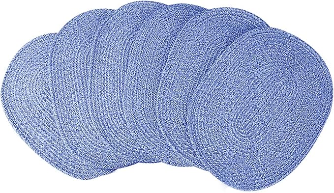 6 Pack Oval Woven Placemats, 12x16 inches Mix Rainbow Oval Plate Charger Cotton Heat Resistant Non-Slip Weave Place Mats Farmhouse Straw Braided Rattan Tablemats Wicker Placemats for Dining