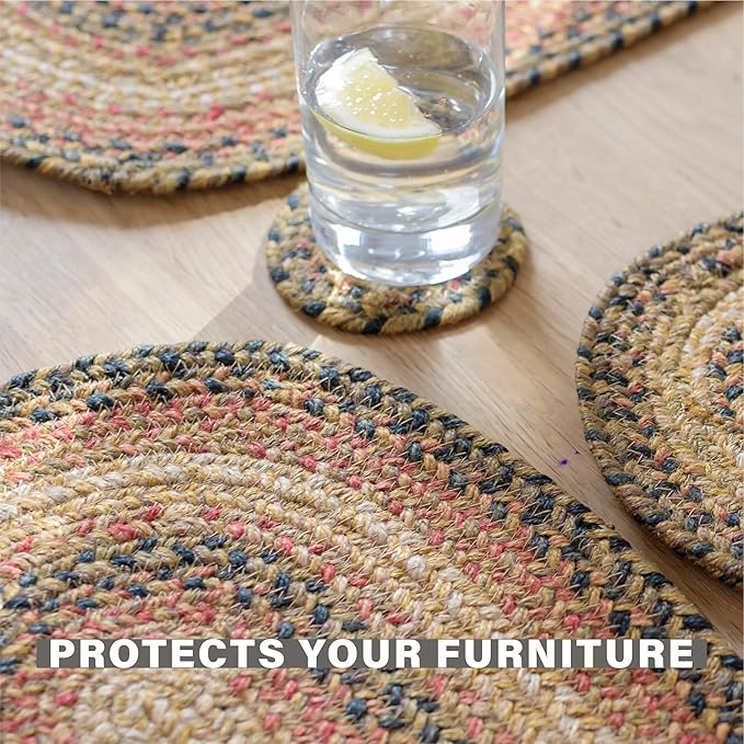 Homespice Russet Jute Braided Coasters 4", Warm Country Decor, Set of 6, Multicolor - Durable, Absorbs Moisture, Easy to Clean and Protects Furniture