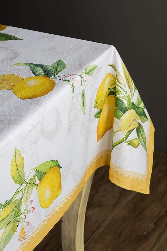 Maison d' Hermine Table Cloth Rectangle Table 100% Cotton 70 x 90 Inches Tablecloth Reusable Decorative for Dining Room Farmhouse Home Valentines Day Decorations Spring Summer - Limoncello