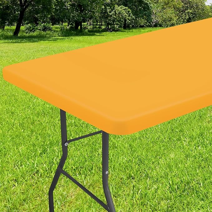 Smiry Rectangle Tablecloth, Elastic Fitted Flannel Backed Vinyl Tablecloths for 8ft Folding Tables, Waterproof Wipeable Table Covers for Indoor, Outdoor, Camping and Picnic (Mustard Yellow, 30"x96")